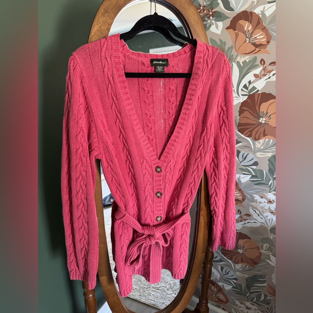 Y2K Vintage Linen Blend Eddie Bauer Fishermen Cable-Knit V-Neck Coastal Grandma